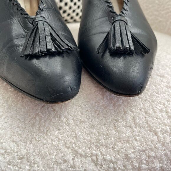 Vintage High Cut Evan Picone Black Leather Tassel Whipstitch Heels Shoes 9.5 - Picture 4 of 10